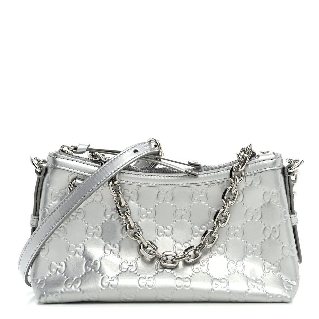 Shine Guccissima Emblem Small Shoulder Bag Silver