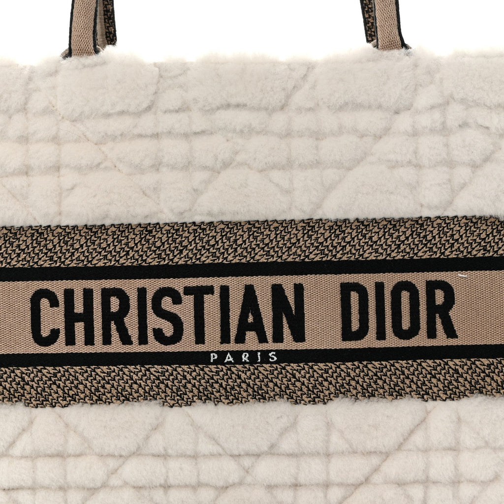 Shearling Cannage Medium Book Tote Ecru Black