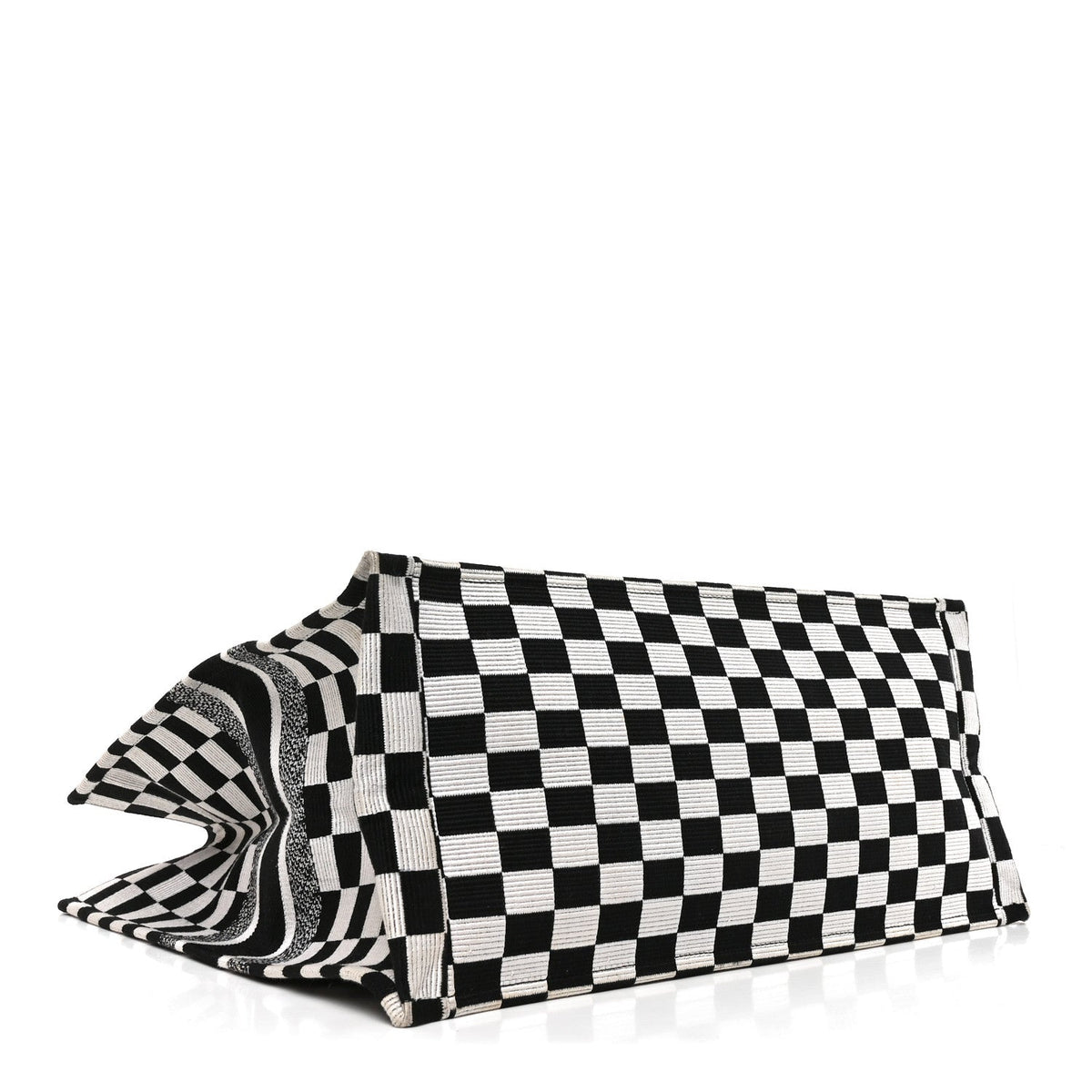 Canvas Embroidered Checkered Book Tote Black White