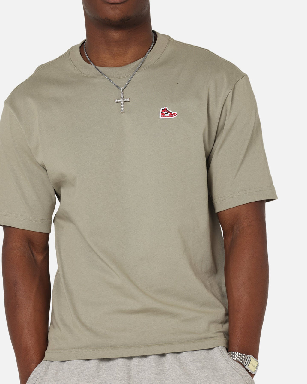 HOT Products Jordan Brand Sneaker Patch Crewneck T-Shirt Khaki/Black