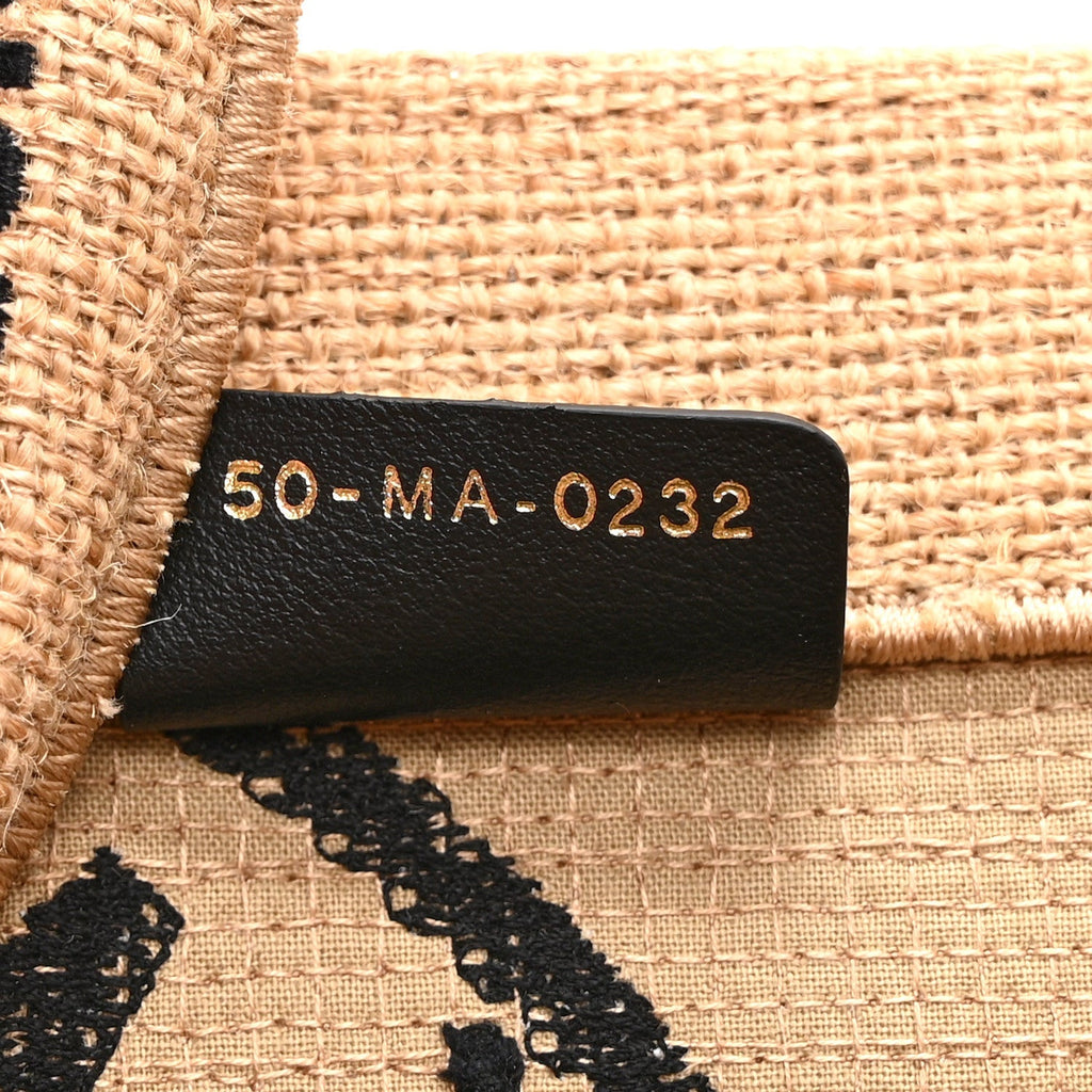 Canvas Jute Embroidered Medium Book Tote Black Beige