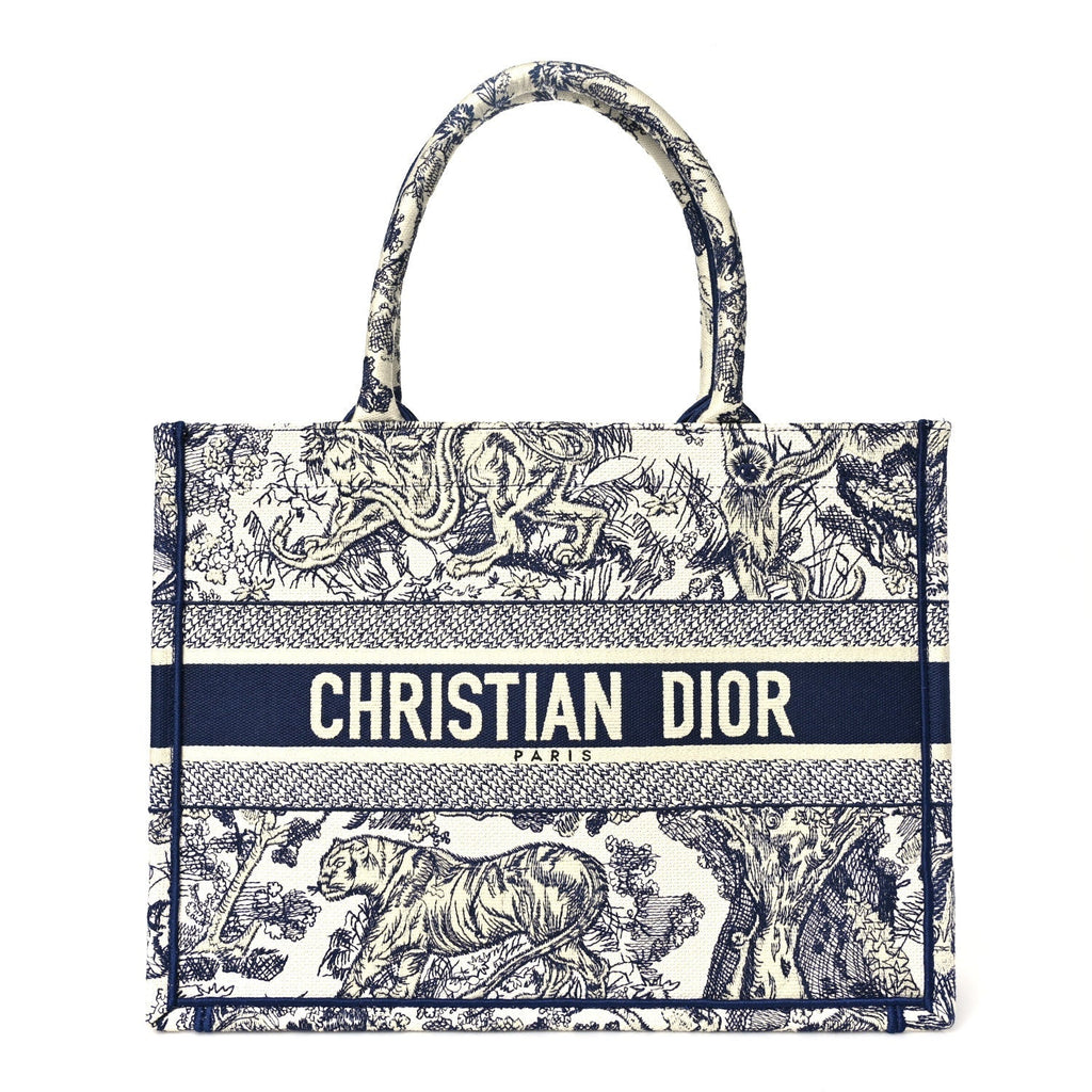 Canvas Embroidered Medium Dioriviera Toile De Jouy Book Tote Blue