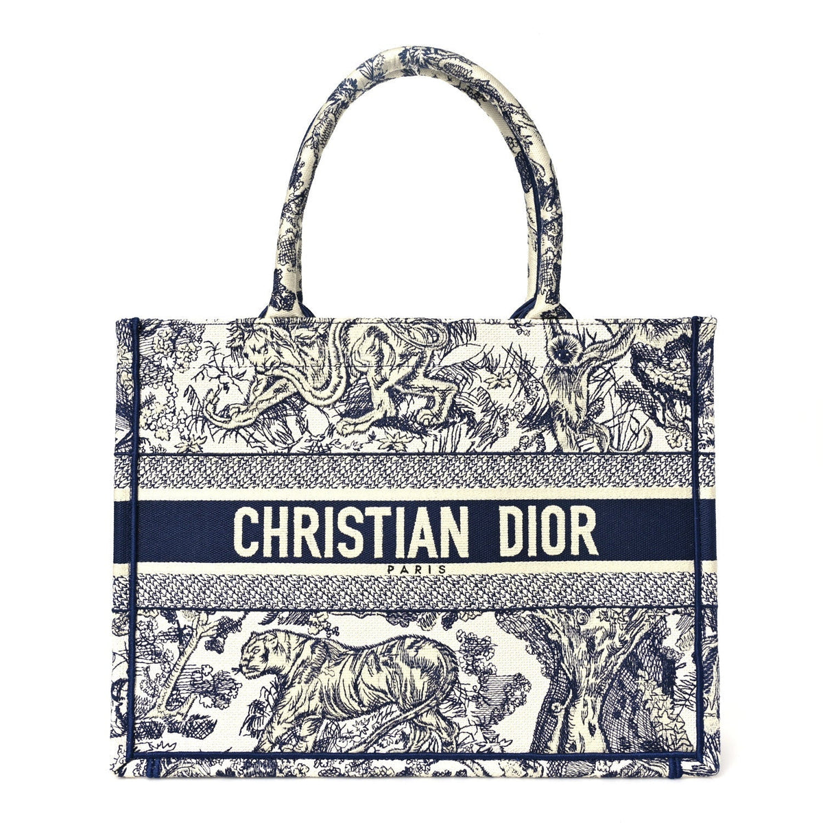 Canvas Embroidered Medium Dioriviera Toile De Jouy Book Tote Blue