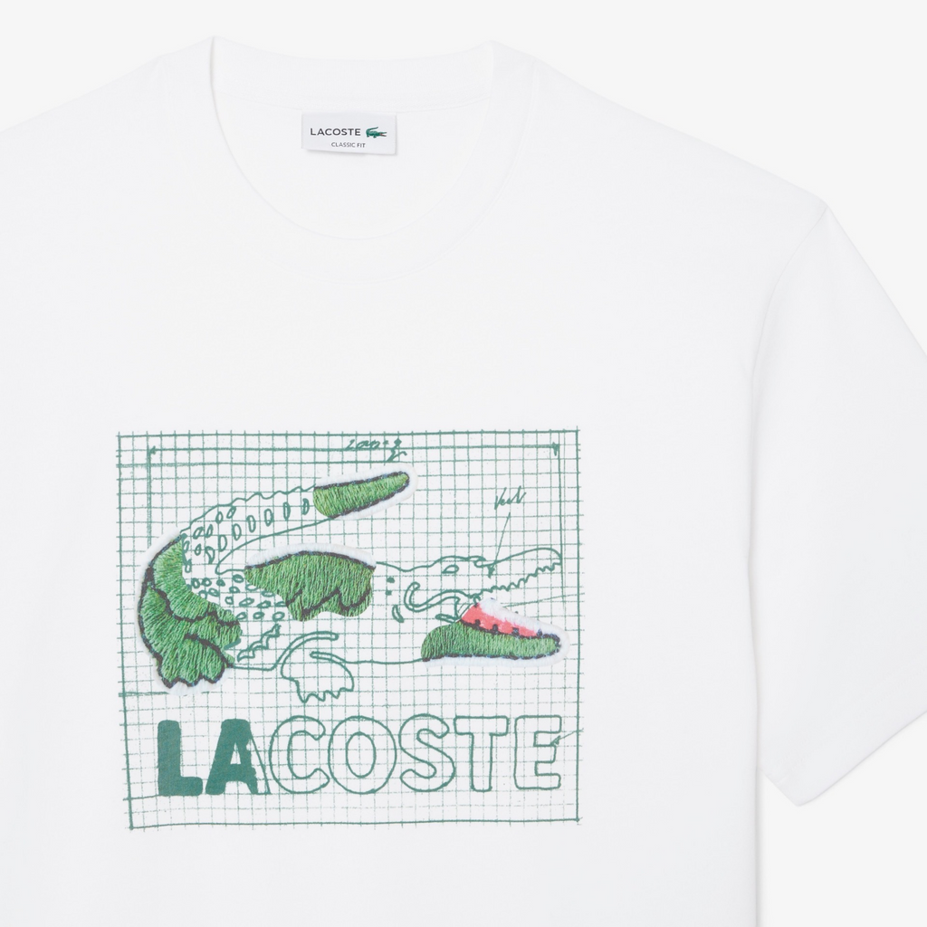 New Arrival LACOSTE PRINTED COTTON CREW NECK T-SHIRT Men -WHITE-001