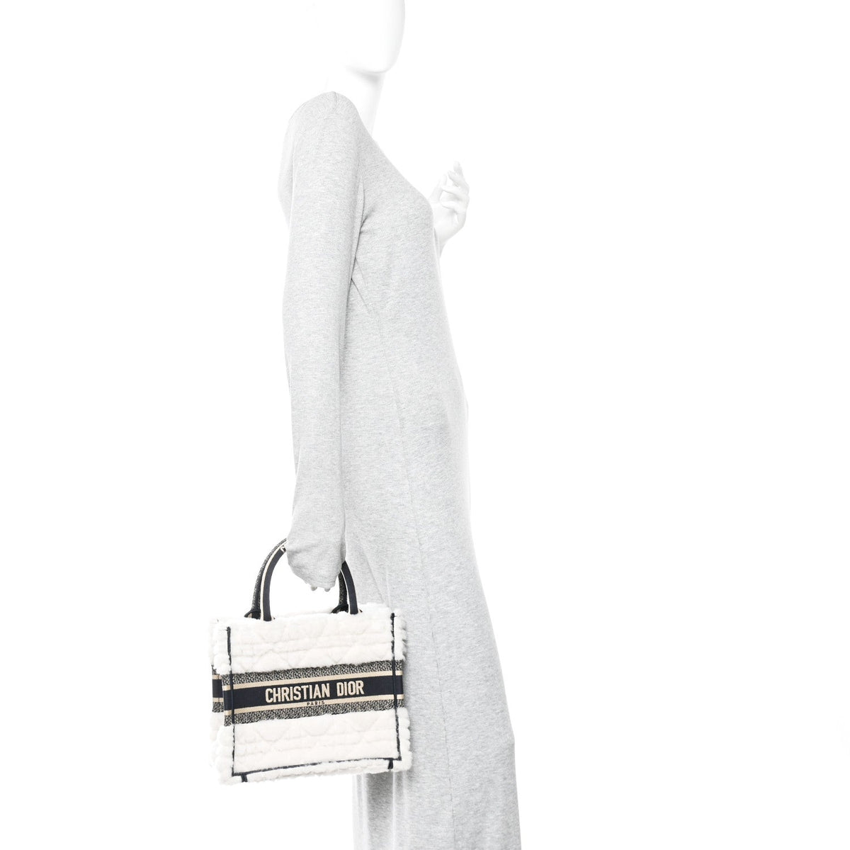 Shearling Cannage Small Book Tote Ecru Blue