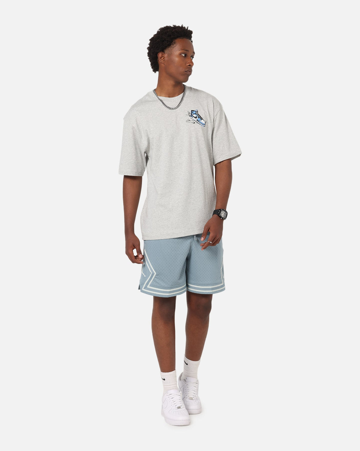 HOT Products Jordan AJ1 North Carolina T-Shirt Grey Heather/White