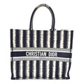 Canvas Embroidered Large Striped Book Tote Navy