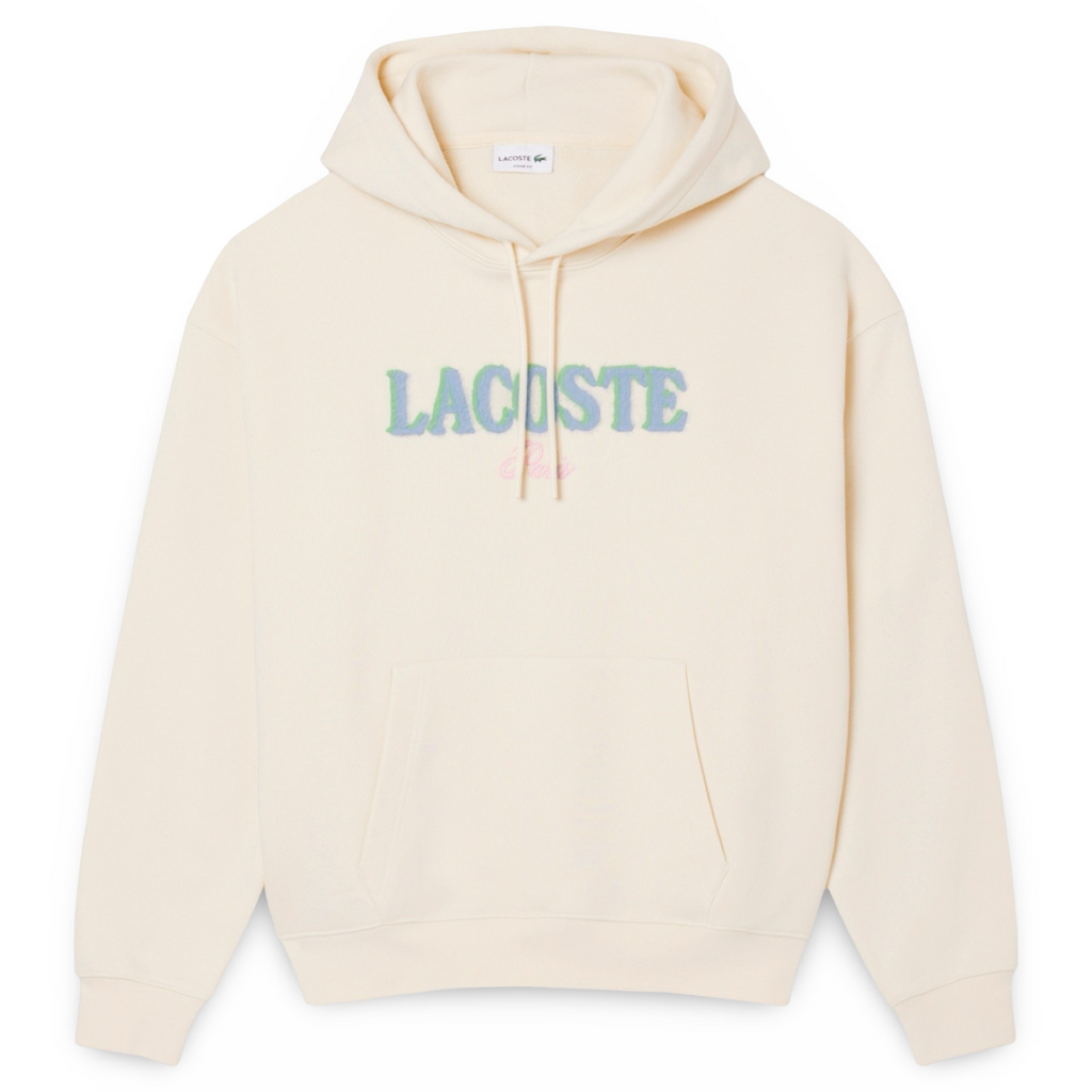 New Arrival LACOSTE LOOSE FIT PARIS HOODIE FLEECE -Men-BEIGE /WHITE