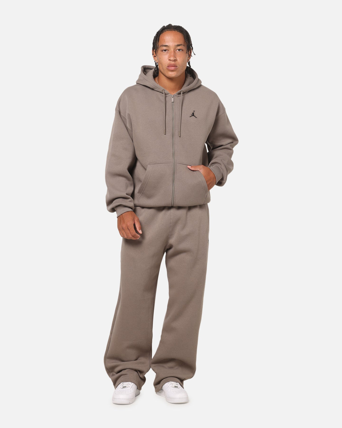 HOT Products Jordan Jumpman Brooklyn Fleece Oversized Open-Hem Pants Olive Grey/Black