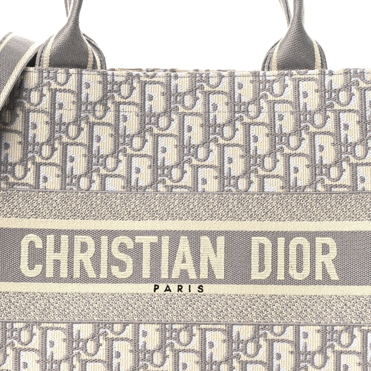 Oblique Chambray Calfskin Medium Book Tote With Strap Grey Latte