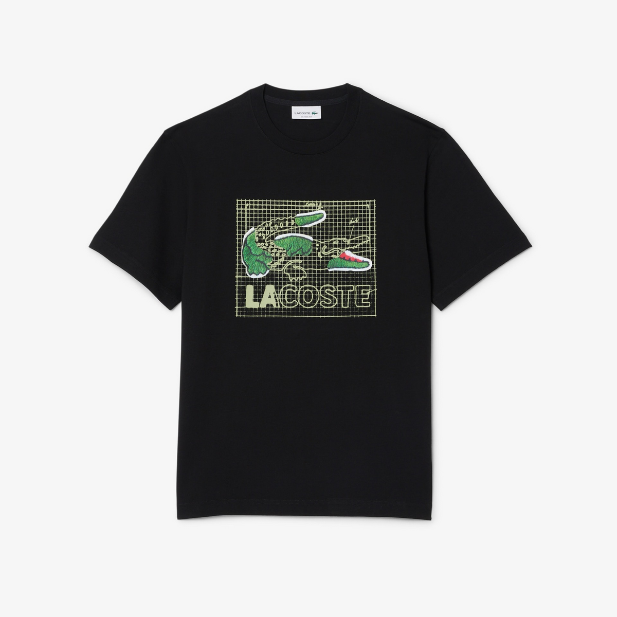 New Arrival LACOSTE PRINTED COTTON CREW NECK T-SHIRT Men -BLACK
