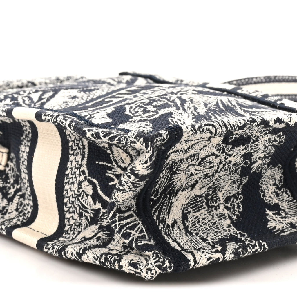 Canvas Toile de Jouy Reverse Embroidered Mini Book Tote Phone Bag  Blue