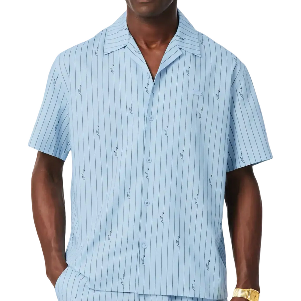 New Arrival LACOSTE - RELAXED FIT PRINT TWILL SHIRTS Men -LIGHT BLUE-4I3