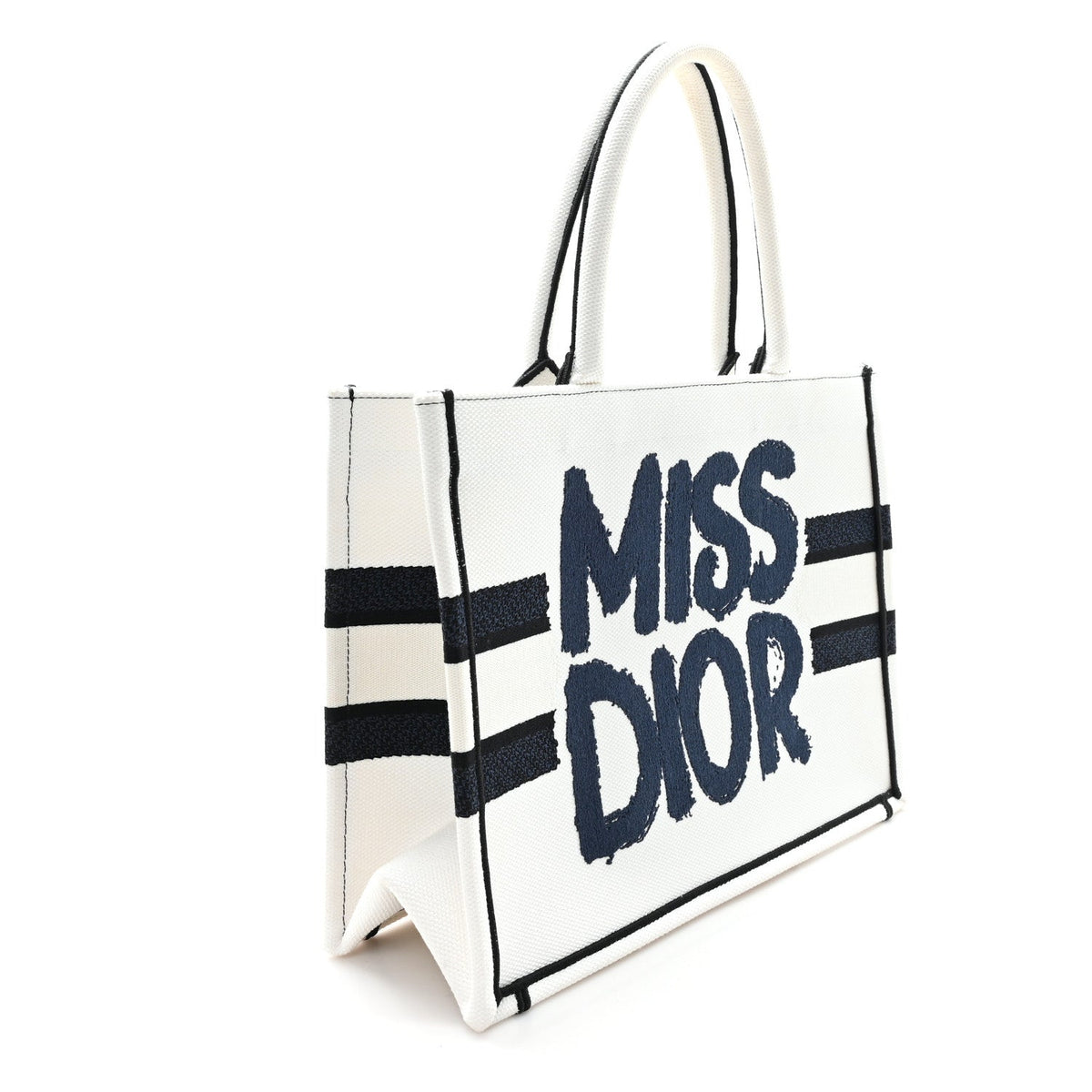 Canvas Embroidered Medium Miss Dior Graffiti Book Tote Navy White