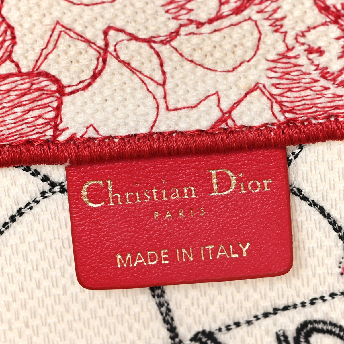 Canvas Embroidered Medium Dioramour D-Royaume Book Tote Red Multicolor