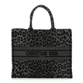 Canvas Mizza Embroidered Large Leopard Book Tote Grey