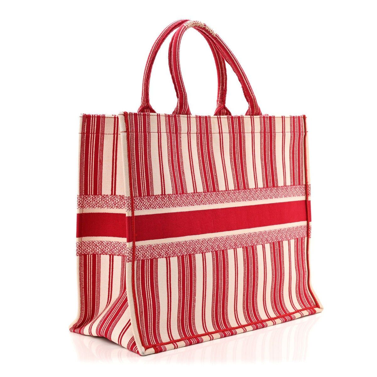 Canvas Embroidered Mykonos Large Striped Book Tote Red