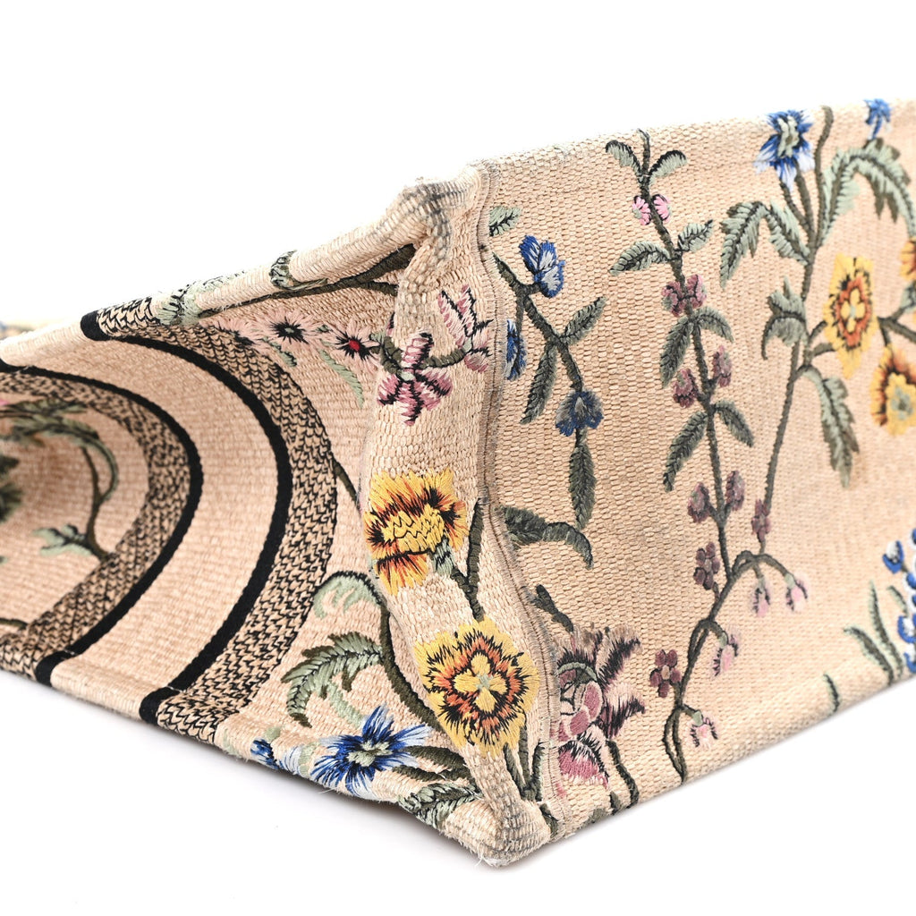 Raffia Embroidered Petites Fleurs Medium Book Tote Natural