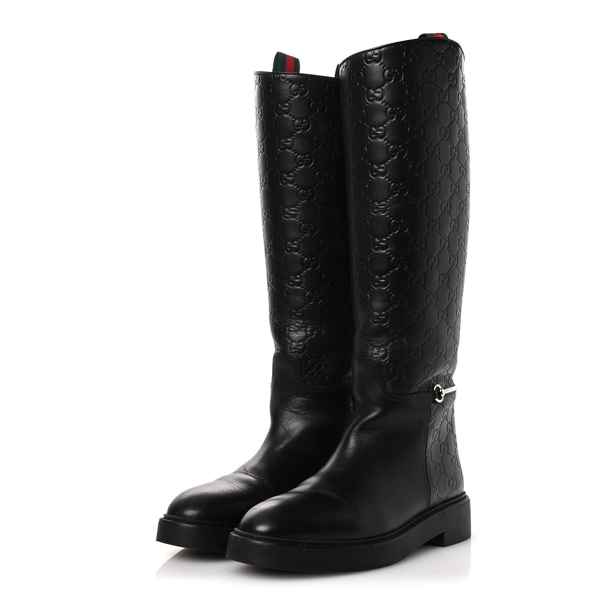 Guccissima Real Betis Glamour Calfskin Michelangelo Slim Horsebit Riding Boots 39.5 Black