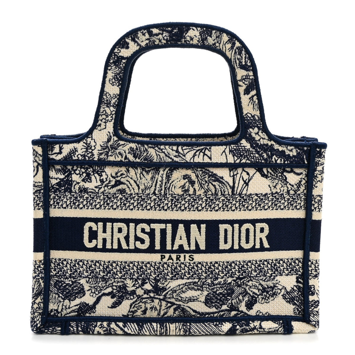 Canvas Embroidered Mini Toile De Jouy Book Tote Blue