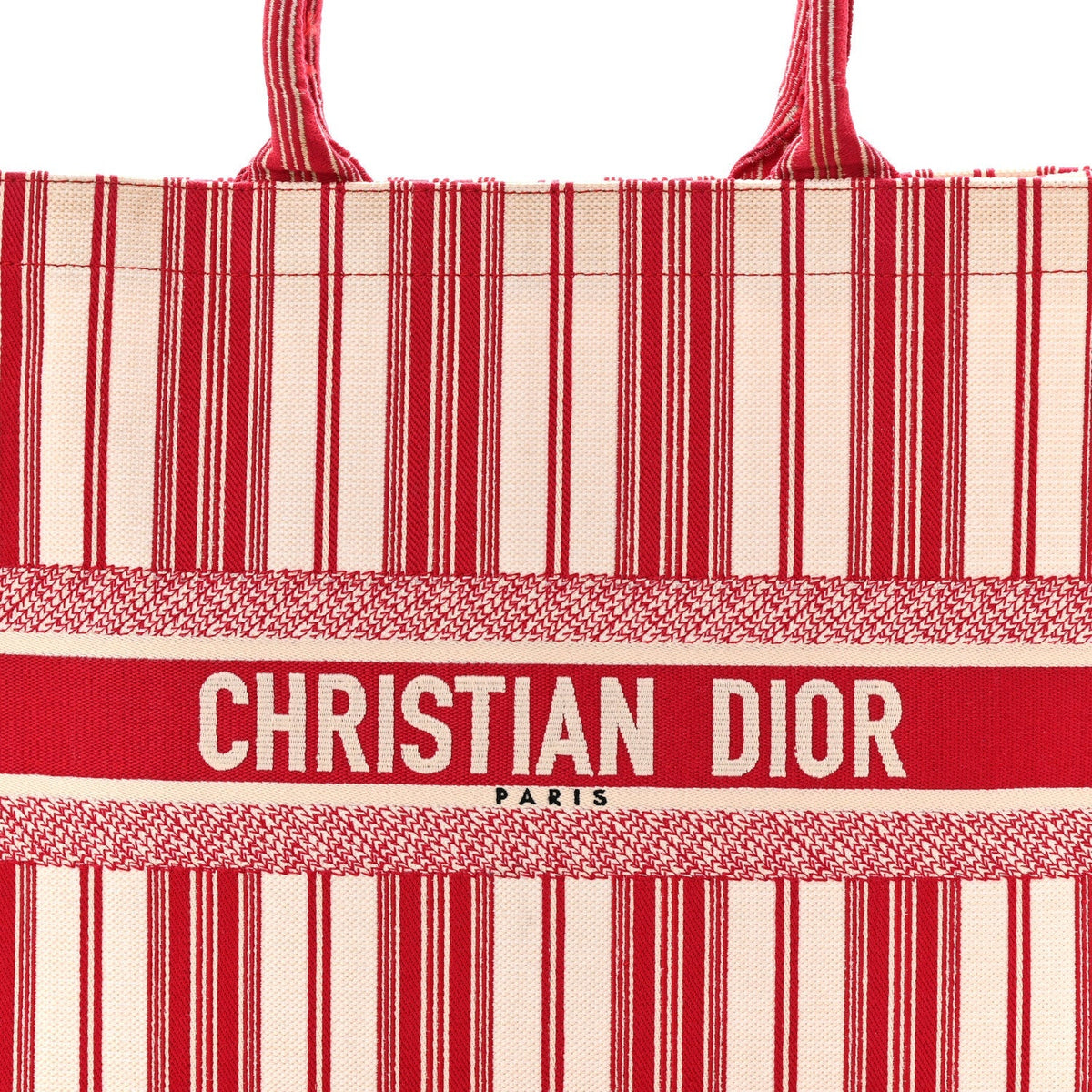 Canvas Embroidered Mykonos Large Striped Book Tote Red