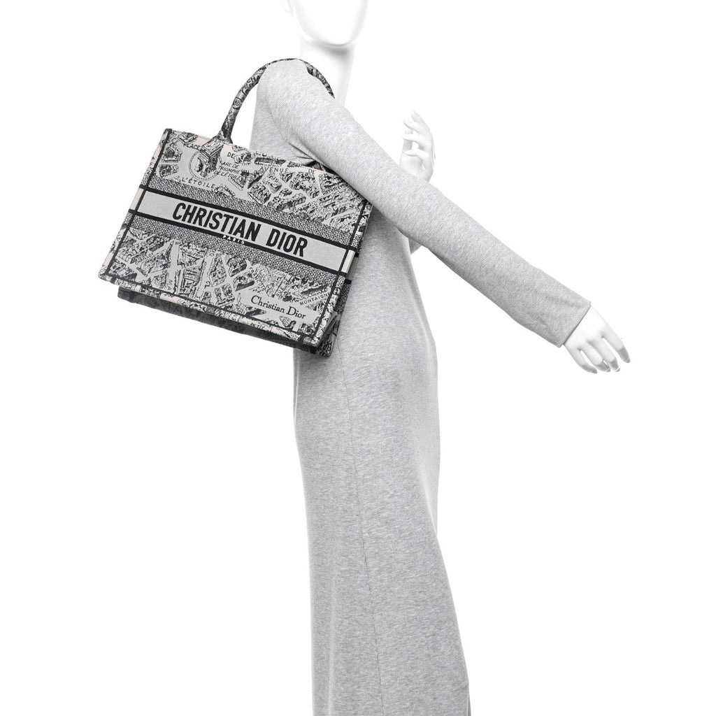 Canvas Embroidered Medium Plan De Paris Book Tote Grey Black