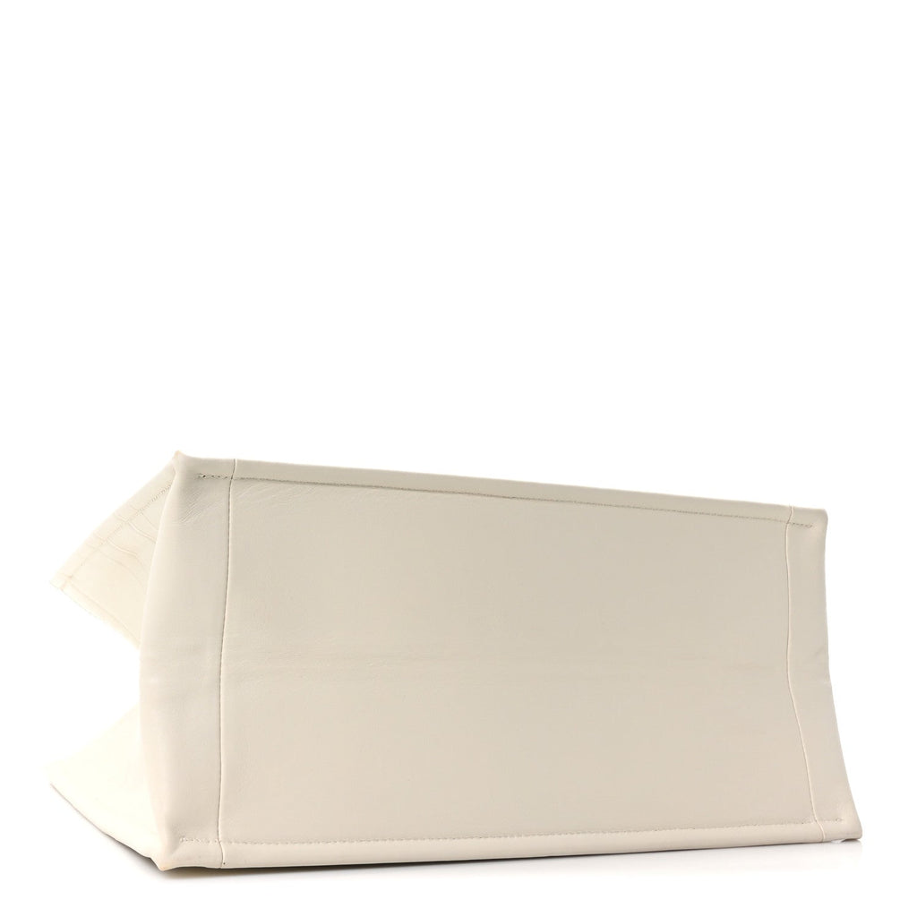 Calfskin Embossed Medium Book Tote Ivory Tote Ivory
