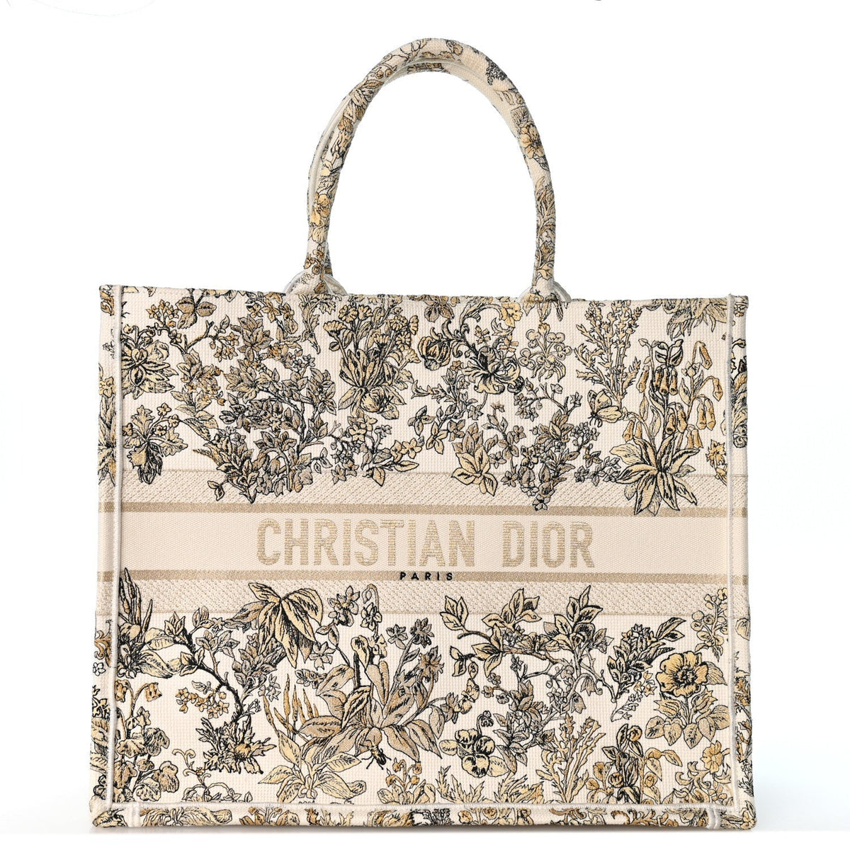 Canvas Embroidered Large Dioriviera Toile De Jouy Book Tote Gold