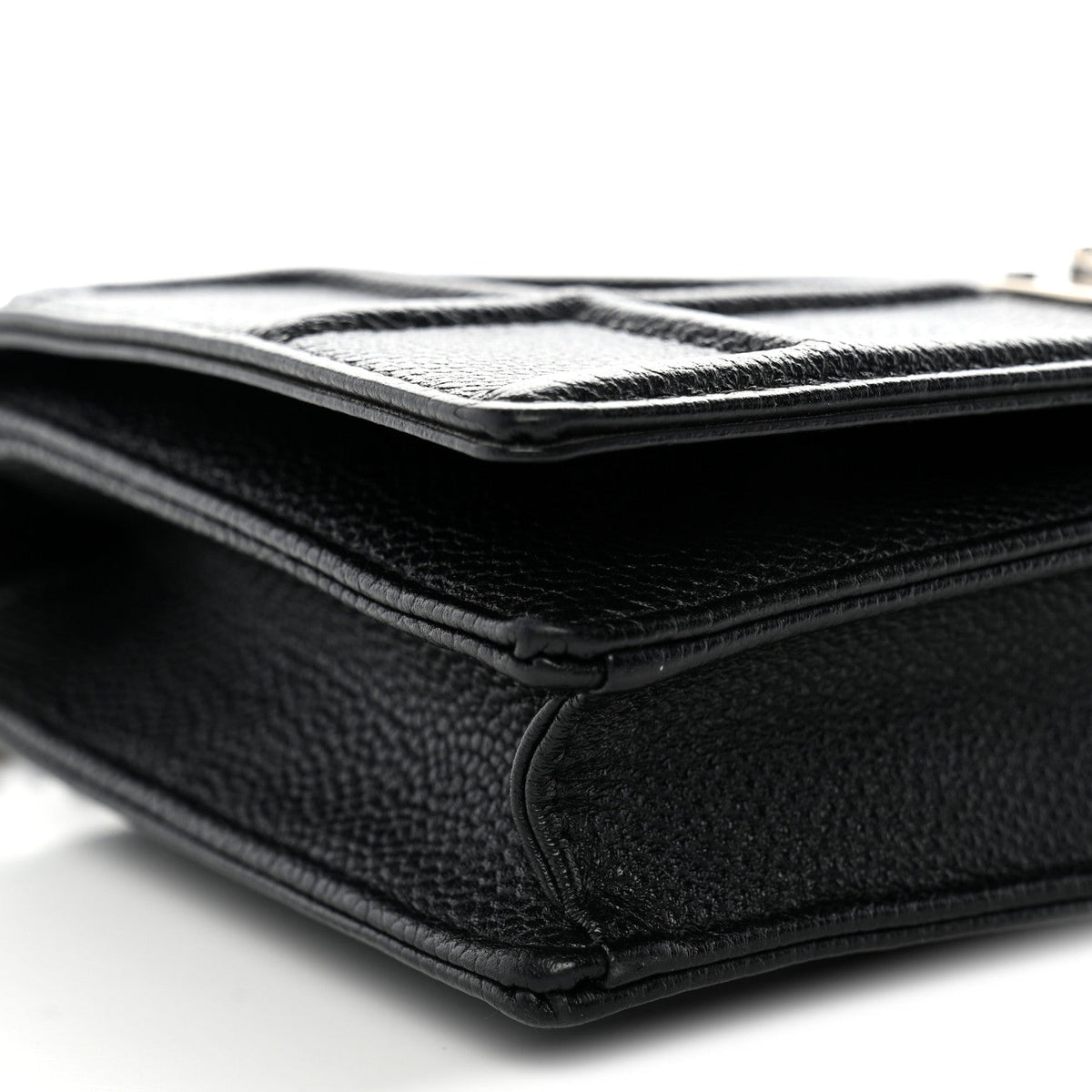 Grained Calfskin Diorama Wallet on Chain Pouch Black