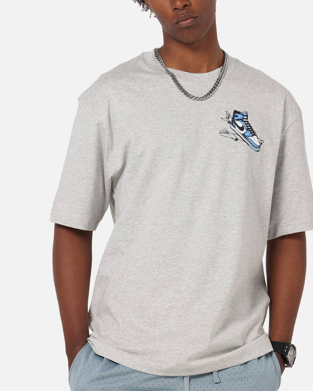 HOT Products Jordan AJ1 North Carolina T-Shirt Grey Heather/White