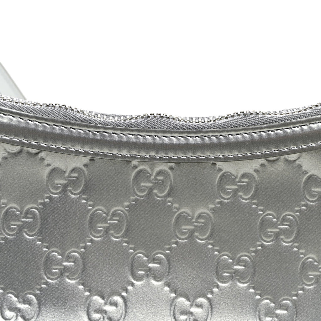 Shine Guccissima Emblem Small Shoulder Bag Silver