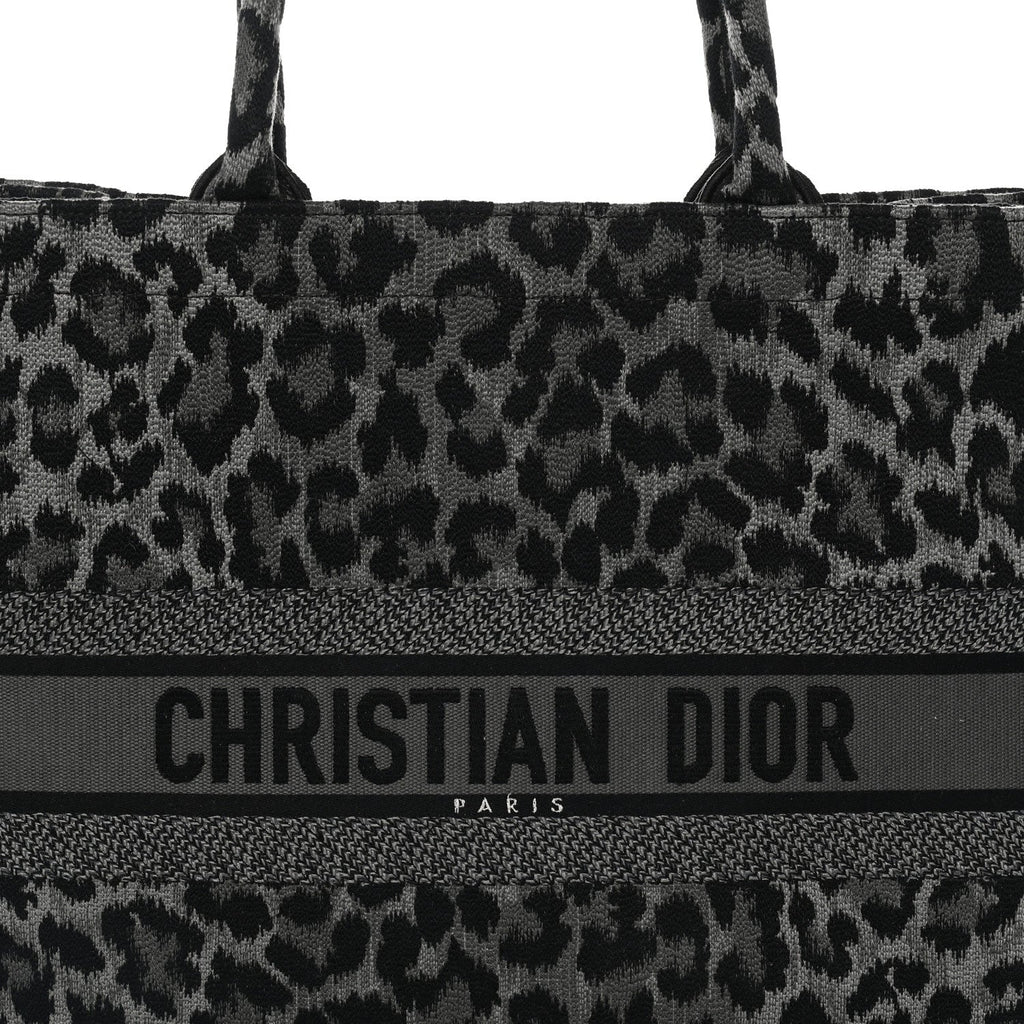 Canvas Mizza Embroidered Large Leopard Book Tote Grey
