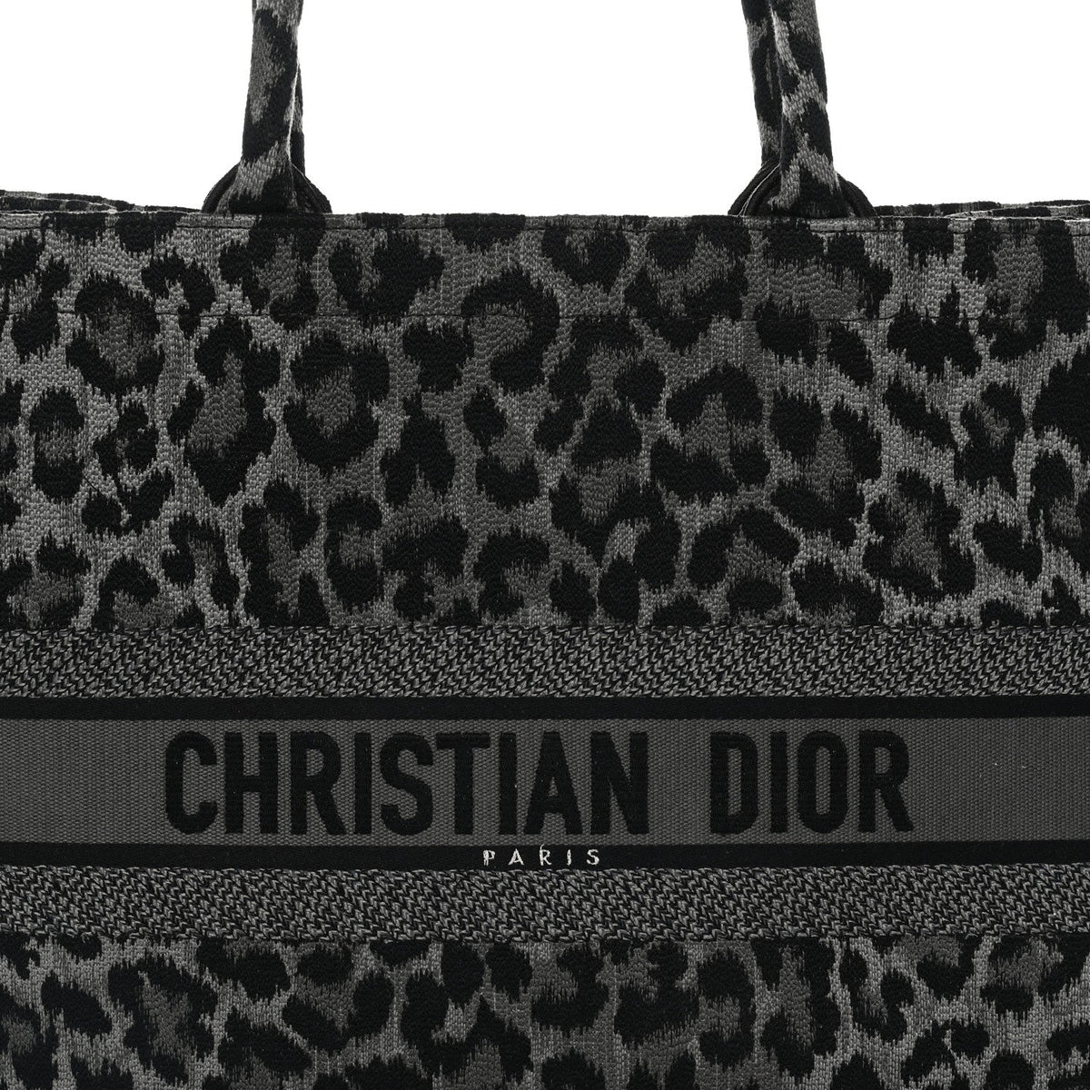 Canvas Mizza Embroidered Large Leopard Book Tote Grey