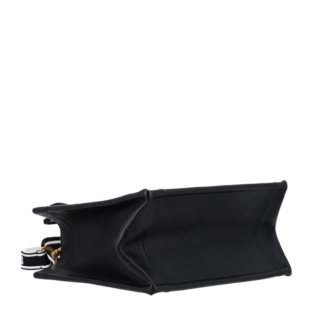 Canvas Calfskin Embroidered Small Plan De Paris Book Tote With Strap Black White