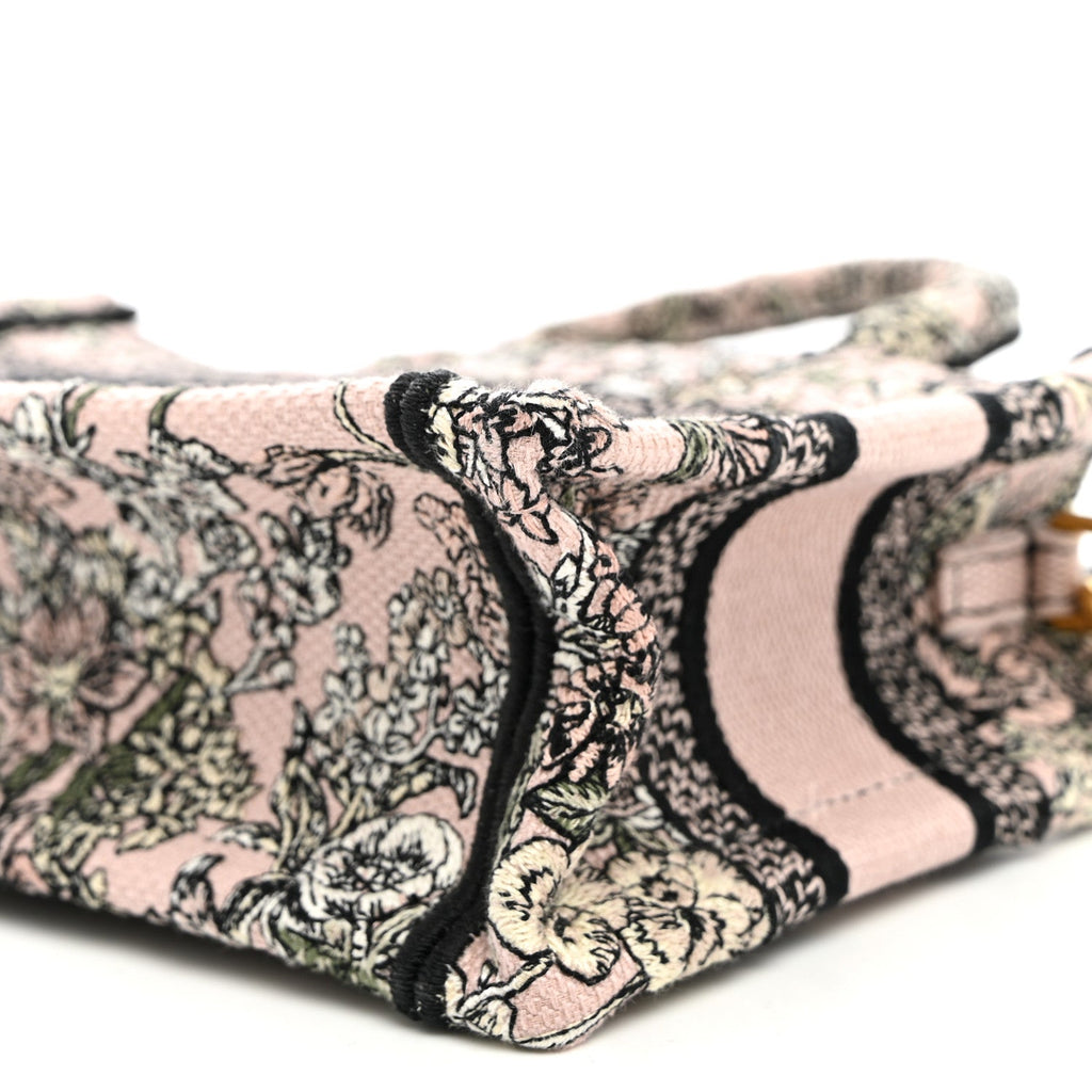 Canvas Embroidered Mini Book Tote With Strap Pink Multicolor