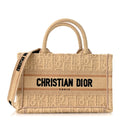 Raffia Oblique Mini Toile De Jouy Book Tote With Strap Beige