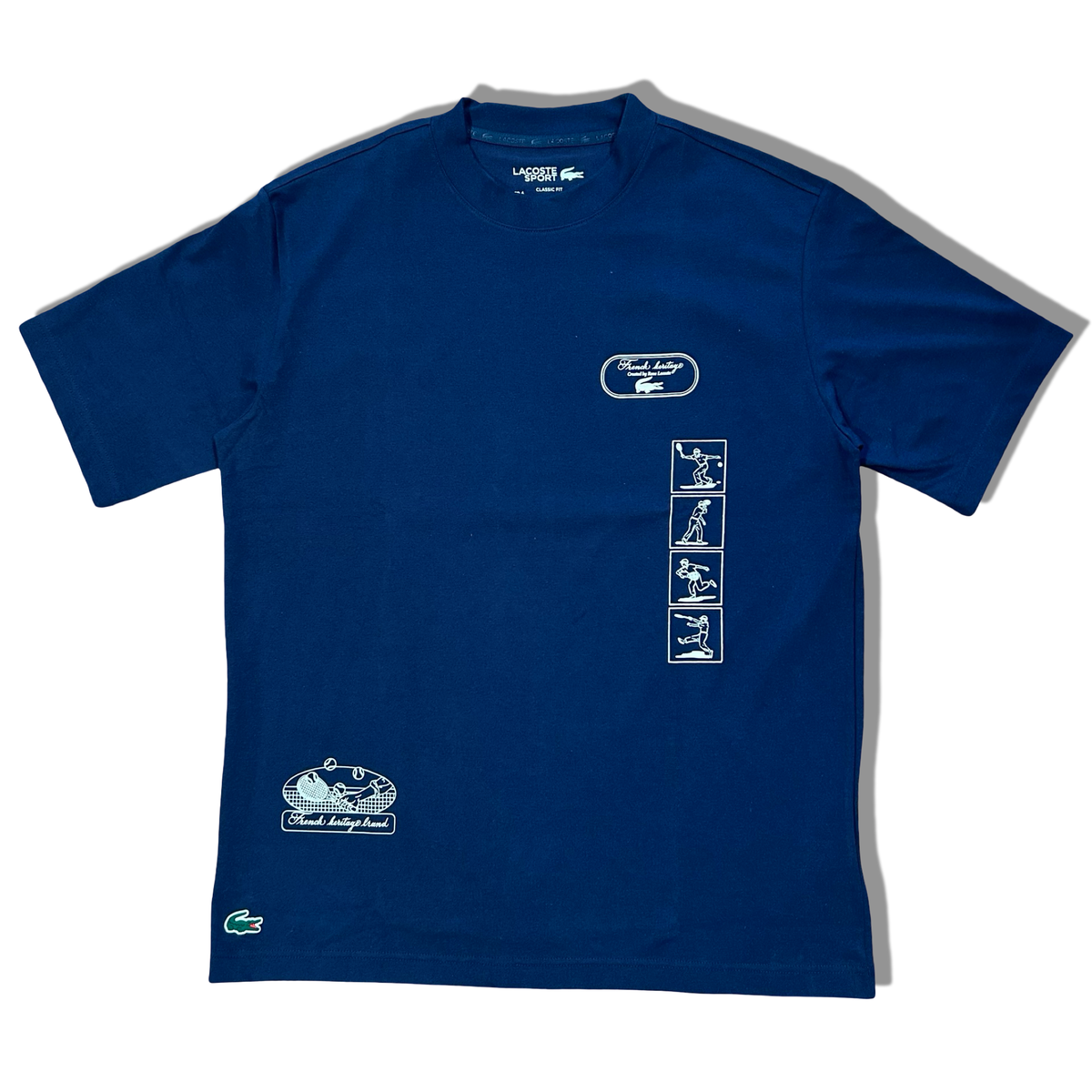 New Arrival LACOSTE FRENCH HERITAGE TENNIS PRINTED CREW NECK T-SHIRT Men -NAVY BLUE