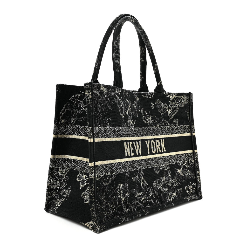 Canvas Embroidered Medium New York Butterfly Book Tote Black