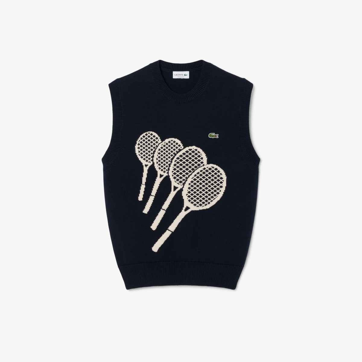 New Arrival LACOSTE - 3 RACKETS COTTON SWEATER VEST Men - NAVY BLUE -BEIGE