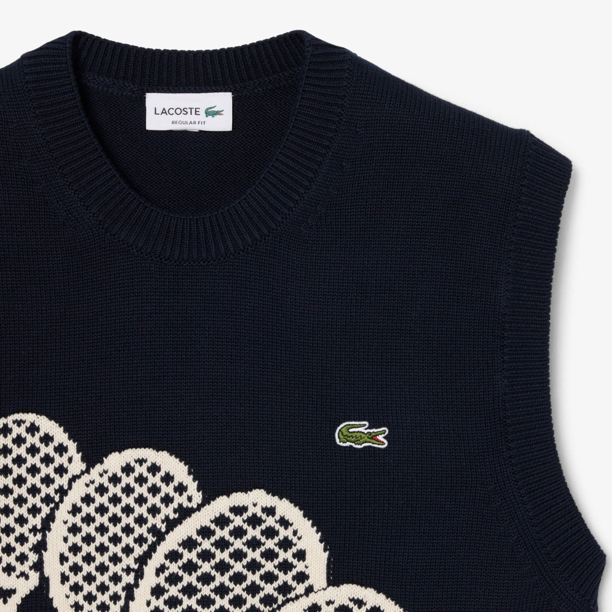 New Arrival LACOSTE - 3 RACKETS COTTON SWEATER VEST Men - NAVY BLUE -BEIGE