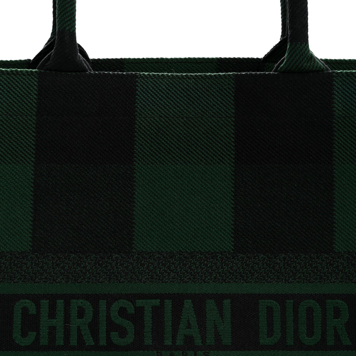 Canvas Embroidered Checkered Book Tote Black Green