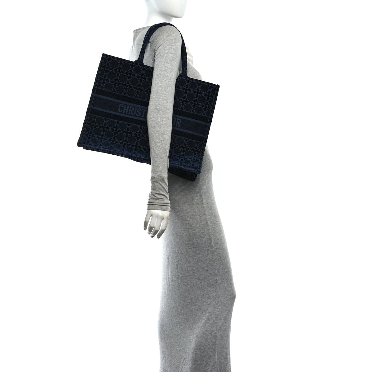 Velvet Cannage Large Book Tote Navy Blue
