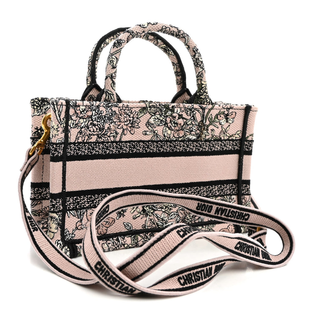 Canvas Embroidered Mini Book Tote With Strap Pink Multicolor