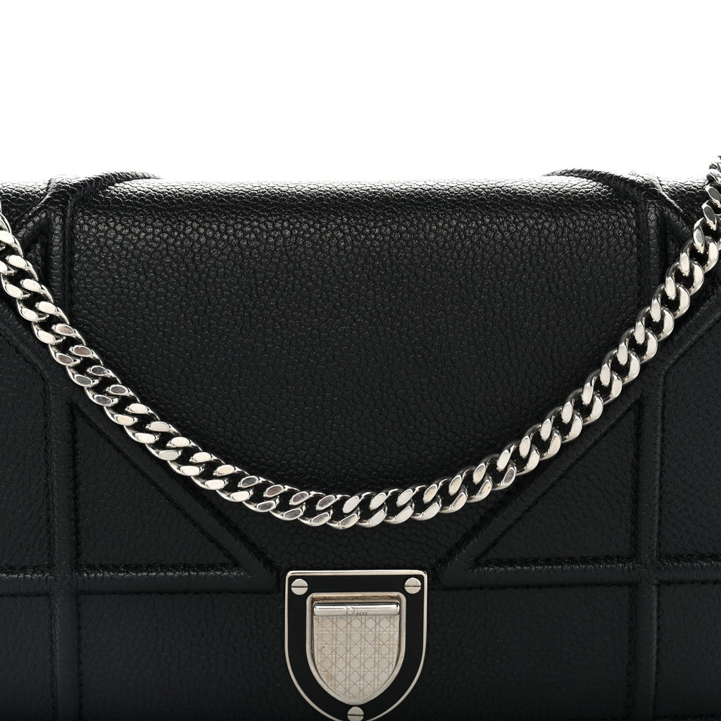 Grained Calfskin Diorama Wallet on Chain Pouch Black