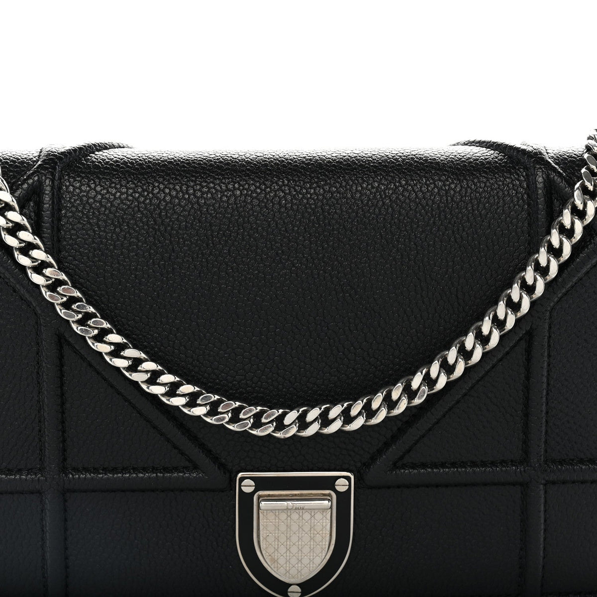 Grained Calfskin Diorama Wallet on Chain Pouch Black