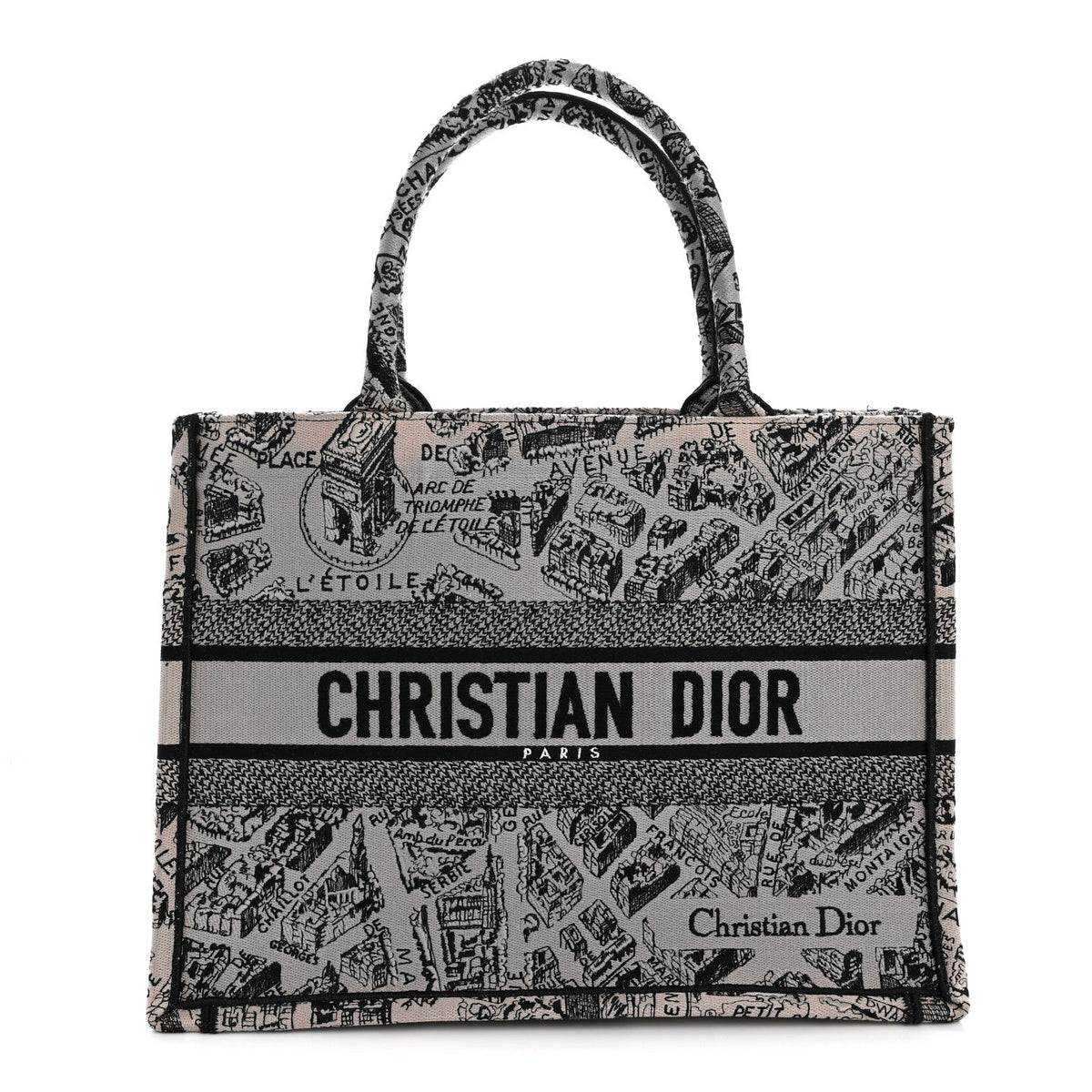 Canvas Embroidered Medium Plan De Paris Book Tote Grey Black