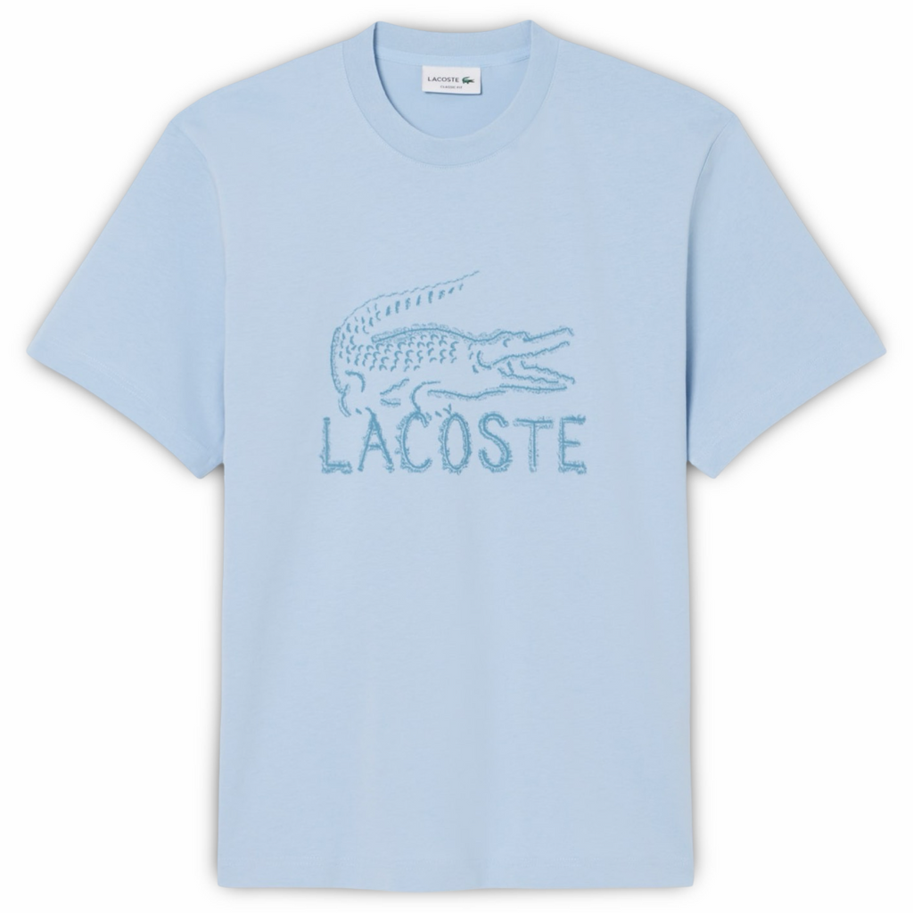 New Arrival LACOSTE PRINTED COTTON CREW NECK T-SHIRT Men -LIGHT BLUE-HBA