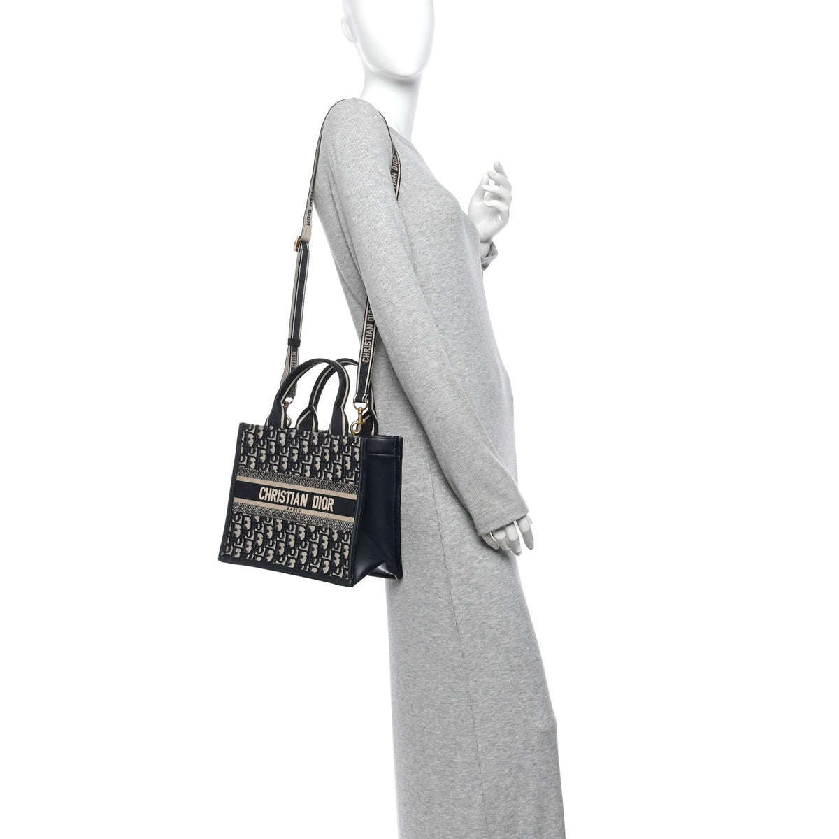 Oblique Calfskin Small Book Tote With Strap Blue Multicolor