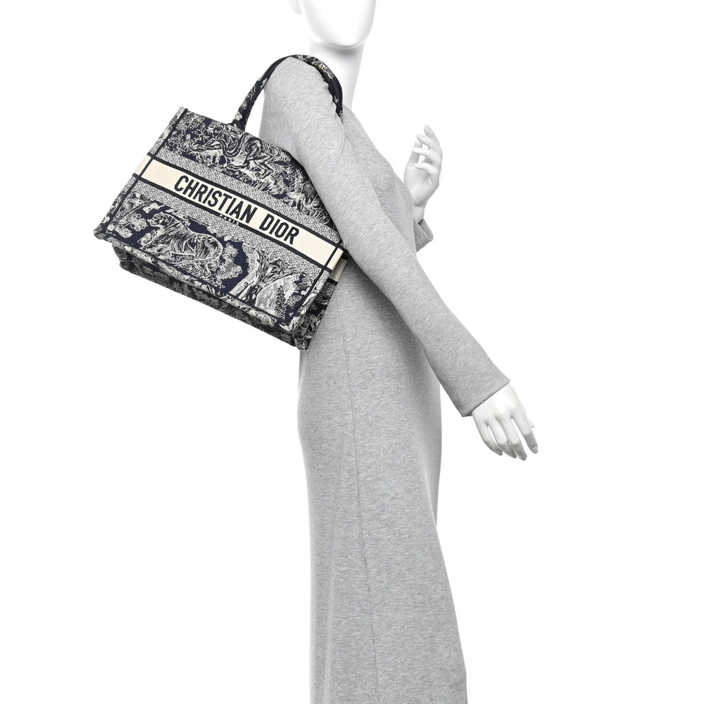 Canvas Embroidered Medium Toile De Jouy Reverse Book Tote Blue