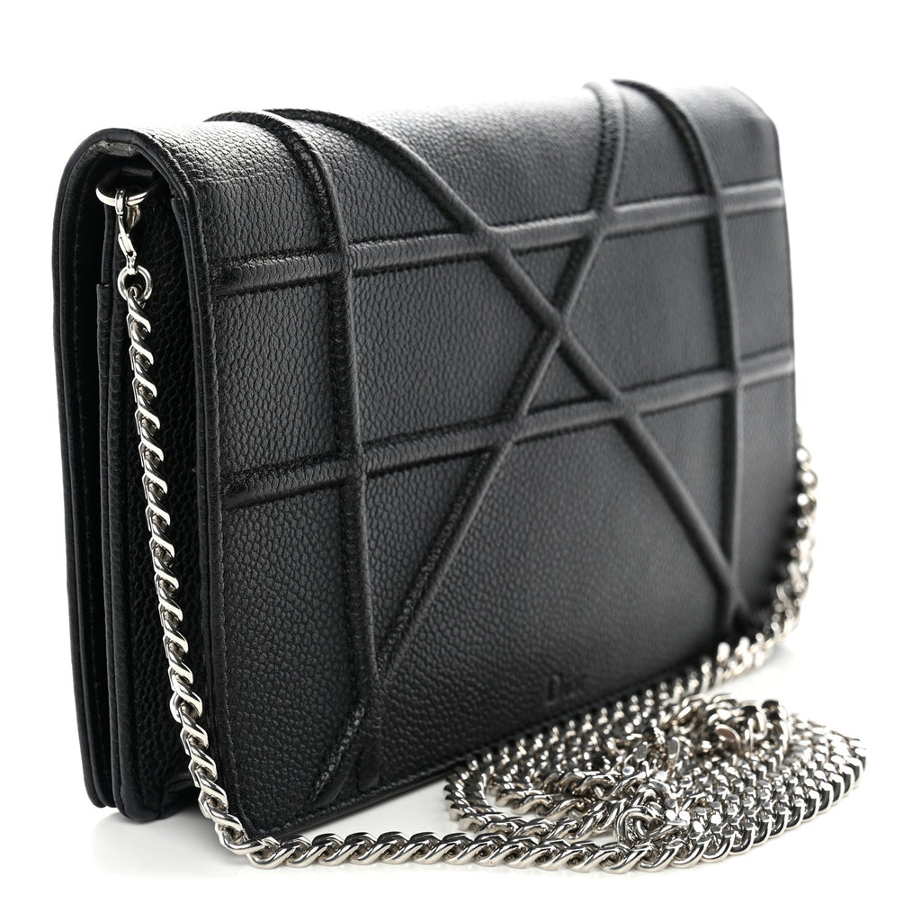 Grained Calfskin Diorama Wallet on Chain Pouch Black